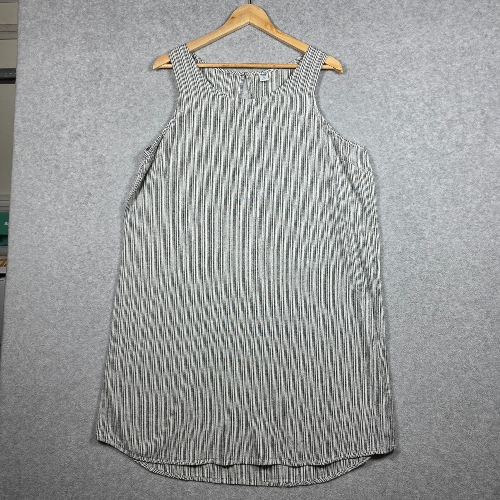 Old Navy Shift Dress Womens Size XL Gray White Striped Linen Blend Sleeveless